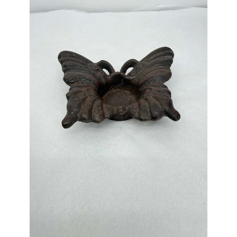 Cast Iron Butterfly Shaped Votive Candle Holder Rustic Primitive Nature Decor